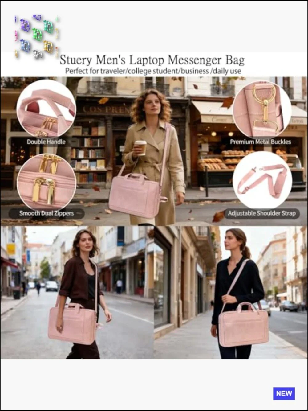 Faux Leather Messenger Bag for Laptop 17.3